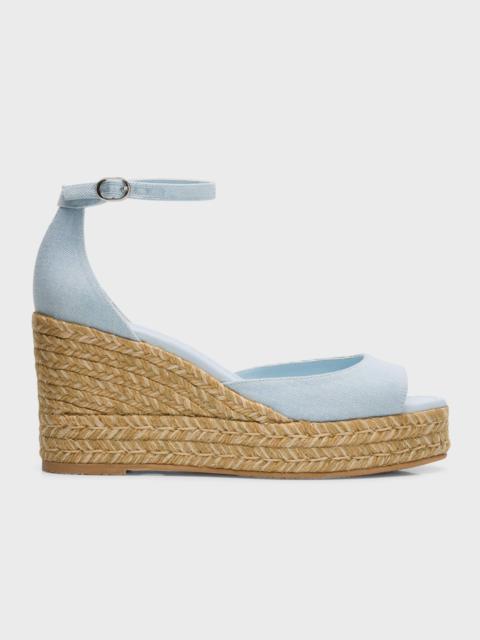 Nudista Denim Ankle-Strap Wedge Espadrilles