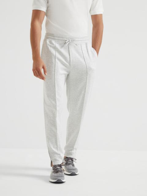 Brunello Cucinelli Cotton, cashmere and silk French terry double cloth trousers with Crête detail and elasticated zippe