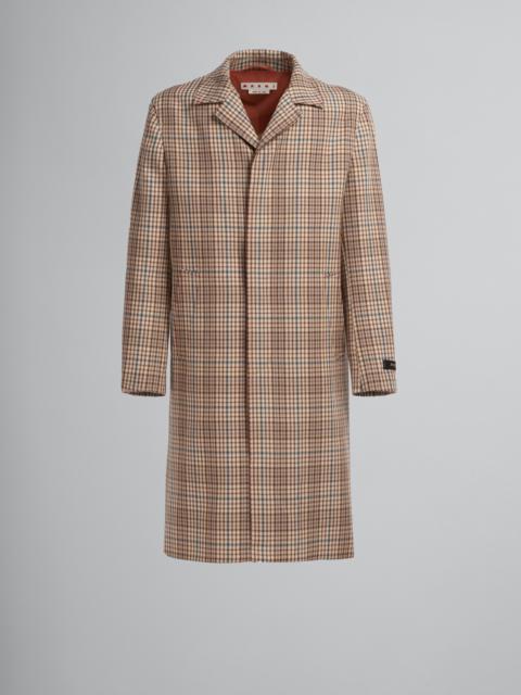 Marni LONG COAT IN BEIGE CHEQUERED WOOL