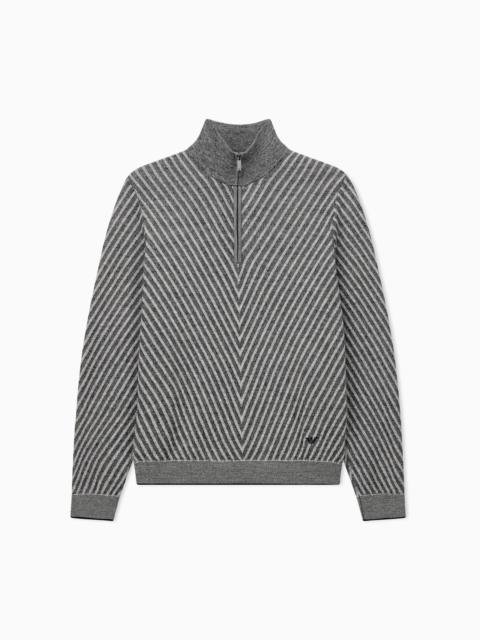 EMPORIO ARMANI PARTIAL ZIP SWEATER IN PROCESSED VIRGIN WOOL SIGNATURE CAPSULE