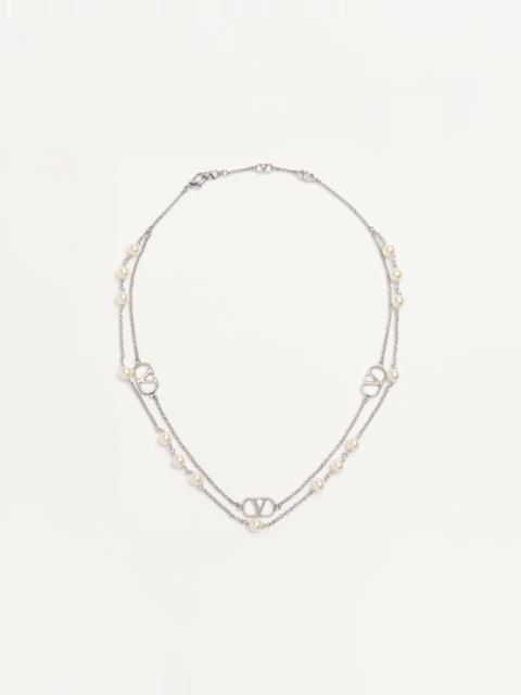 Valentino VLOGO SIGNATURE METAL NECKLACE WITH SWAROVSKI® PEARLS