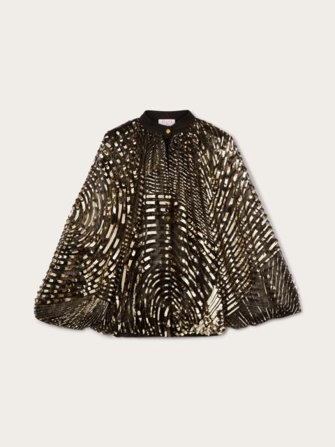 PUCCI IRIDE PRINT EMBROIDERED TULLE BLOUSE