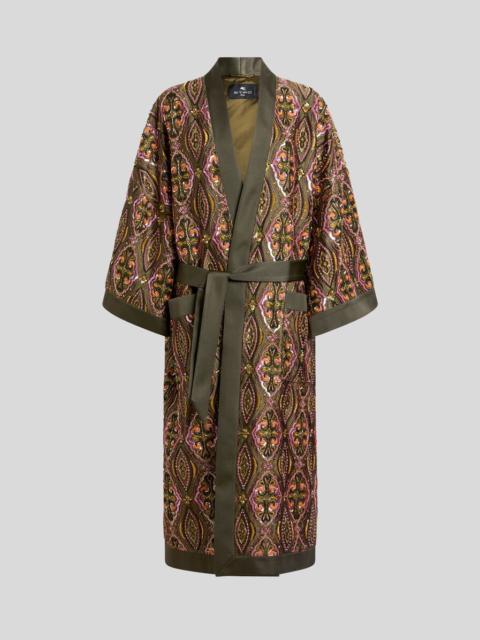 Etro KIMONO COAT WITH BEADS AND FLORAL MEDALLION EMBROIDERY