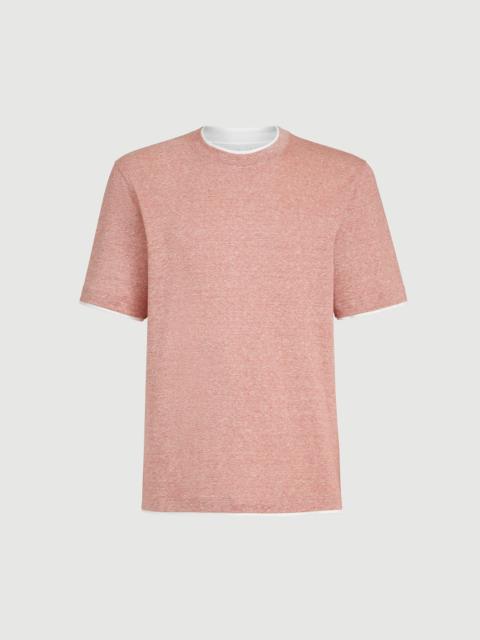 Brunello Cucinelli Linen and cotton jersey crew neck T-shirt with faux-layering