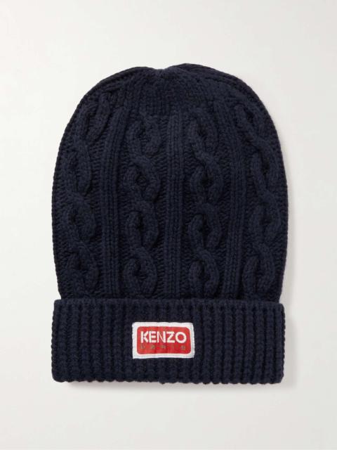KENZO Cable-Knit Logo-Appliquéd Wool Beanie