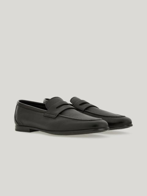 Canali DARK BROWN DEERSKIN PENNY LOAFER WITH LEATHER-EFFECT RUBBER SOLE