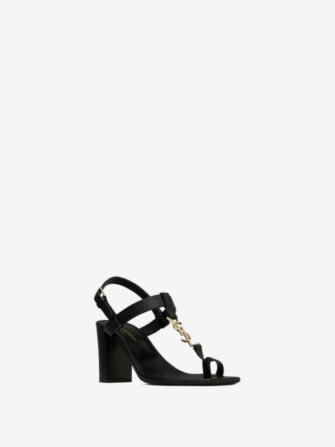 SAINT LAURENT cassandra heeled sandals in crocodile-embossed leather with gold-tone monogram