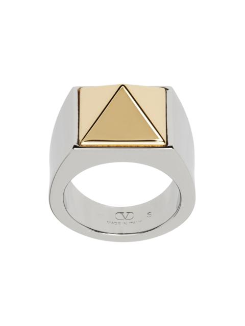 Silver & Gold Pyramid Stud Ring
