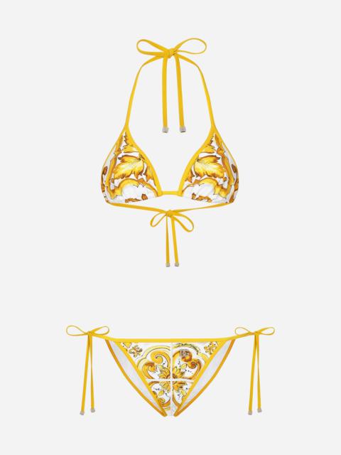 Dolce & Gabbana Majolica-print triangle bikini
