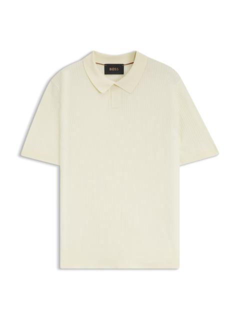 BOSS SILK KNIT POLO WITH RIBBED TEXTURE