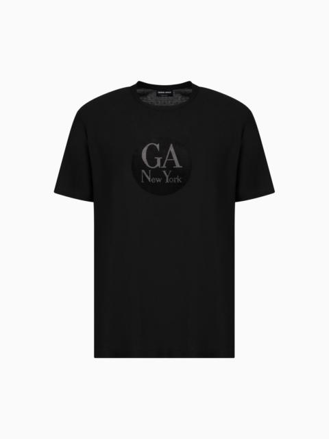 GIORGIO ARMANI VISCOSE CREW-NECK T-SHIRT WITH A VELVET INSERT