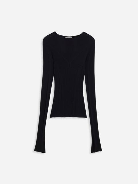 Lanvin ROUND NECK LONG SLEEVE RIBBED TOP IN SILK AND CASHMERE