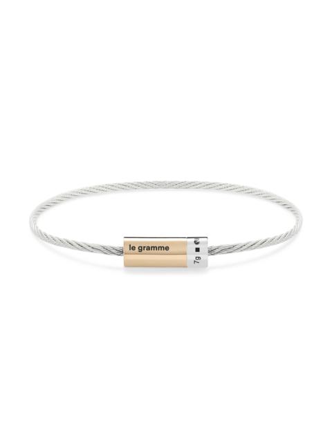 le gramme Men's Unisex 7G Polished Bicolor Sterling Silver & 18K Yellow Gold Cable Bracelet - Silver