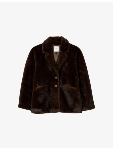 Sandro Lapel-Collar Faux-Fur Coat