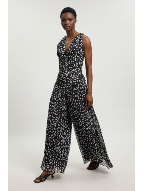 KAREN MILLEN Polka Dot Crinkle Cross Back Georgette Woven Jumpsuit