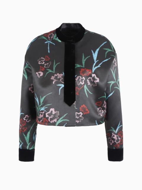 GIORGIO ARMANI Short jacket in a floral-print silk and linen