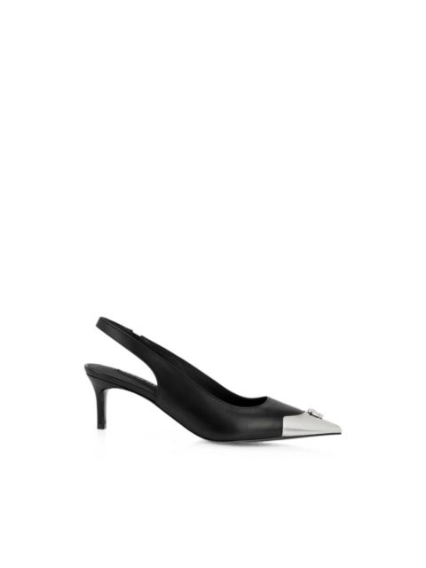 PHILIPP PLEIN leather slingback shoes Skull toe pumps