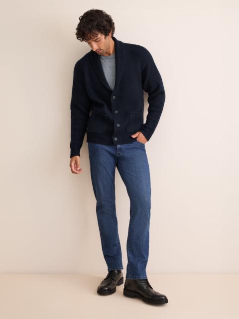 Derek Rose Arthur Wool Cashmere Ribbed Shawl Collar Cardigan Navy Blue