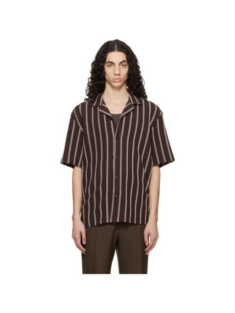 BOSS Brown Striped Relaxed-Fit Stretch Cotton Shirt