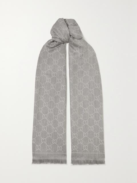 GUCCI + Net Sustain Sten Reversible Fringed Organic Wool-jacquard Scarf