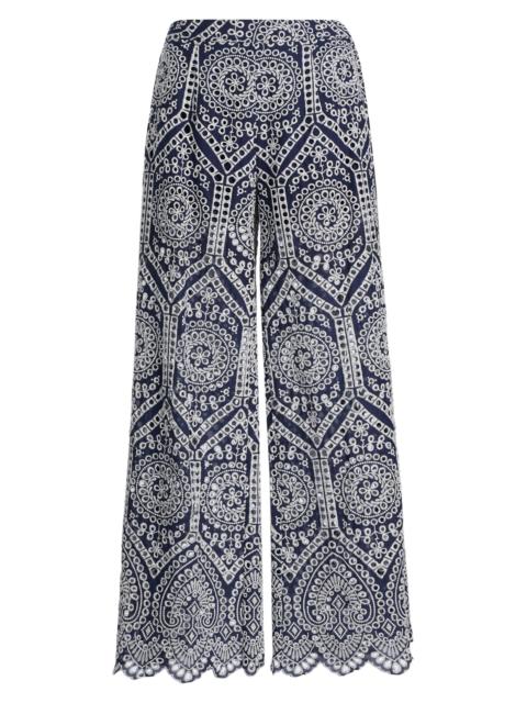 GENERATION LOVE Women's Fifi Eyelet Cotton Wide-Leg Pants - Navy White