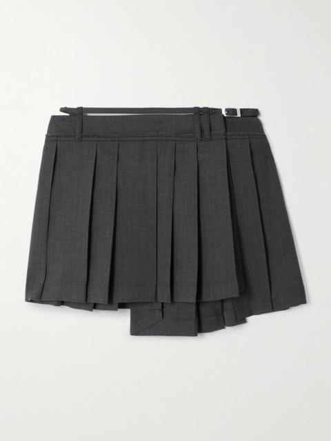 Acne Studios Belted Asymmetric Pleated Recycled Grain De Poudre Mini Skirt