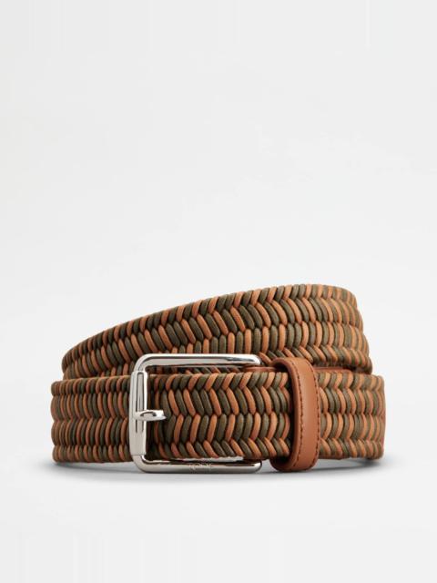 BELT IN FABRIC AND LEATHER - BROWN, GREEN