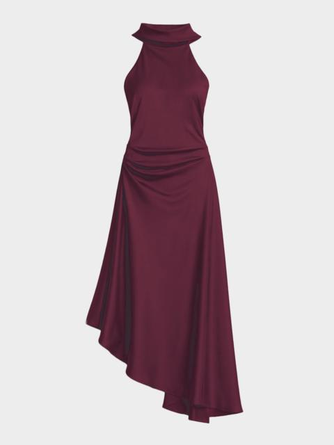 SIMKHAI Monica High-Low Satin Halter Midi Dress