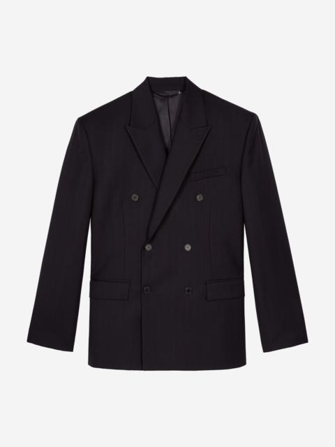 The Kooples NAVY PINSTRIPE DOUBLE-BREASTED SUIT JACKET