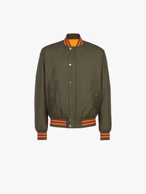 Balmain Khaki bomber jacket with orange Balmain logo