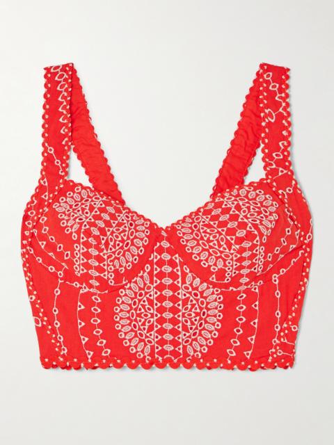 Charo Ruiz Goldie Broderie Anglaise Cotton-blend Bustier Top