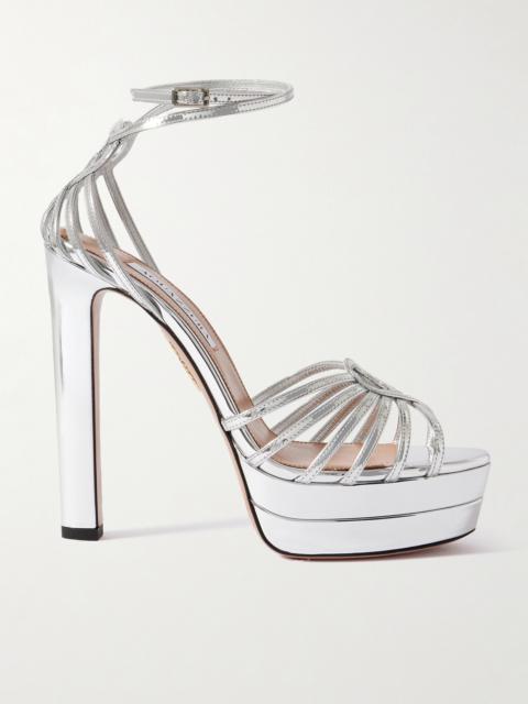 AQUAZZURA Sweetheart 130 Metallic Leather Platform Sandals