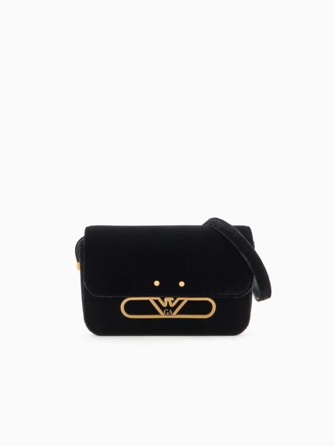EMPORIO ARMANI Velvet shoulder bag with metal eagle logo