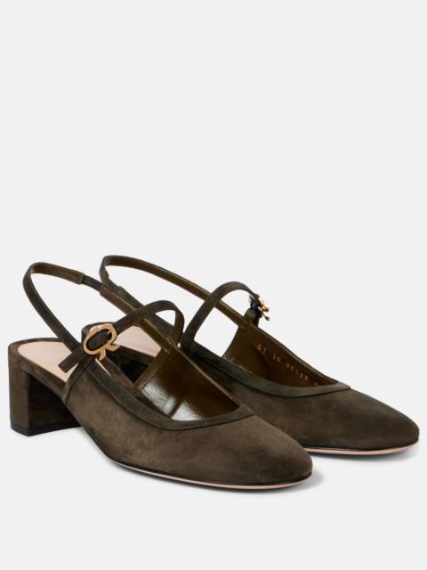 Gianvito Rossi Leather-trimmed suede slingback pumps