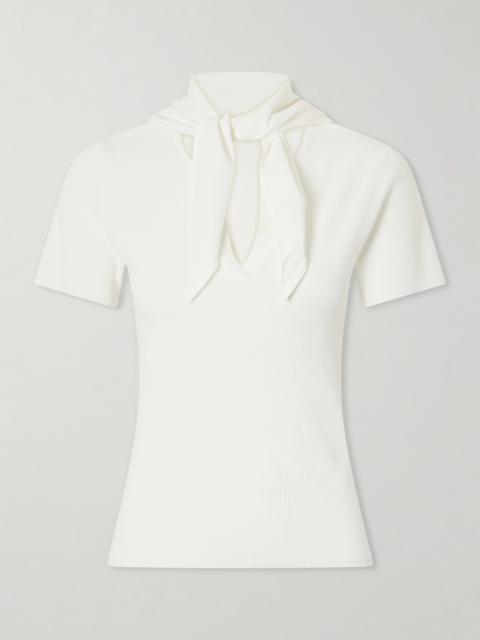 Max Mara Tie-detailed Ribbed-knit T-shirt