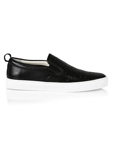 GUCCI GG Embossed Leather Slip-On Sneakers