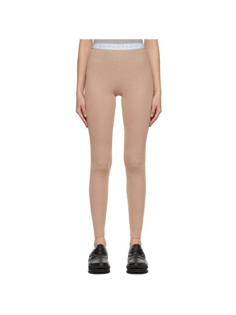 Balmain Beige Viscose Glitter Leggings