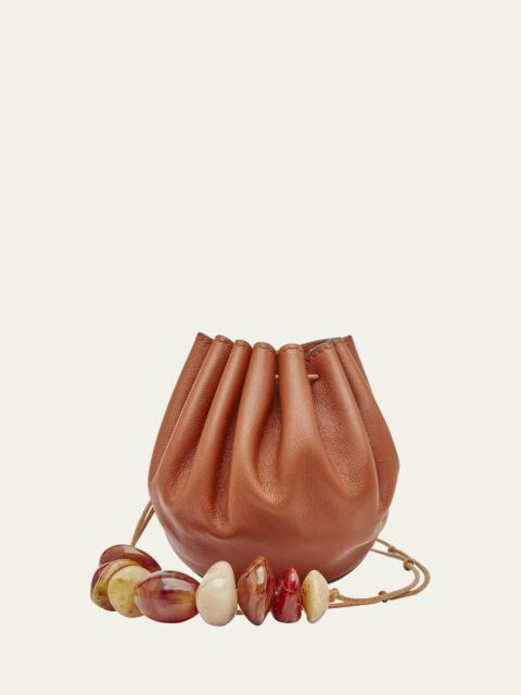 ULLA JOHNSON Paloma Ruched Pouchette Beaded Bucket Bag