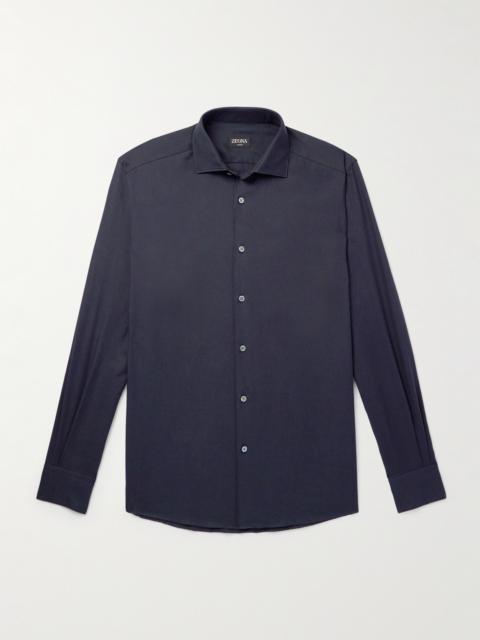 ZEGNA Cutaway-Collar Cotton and Cashmere-Blend Twill Shirt