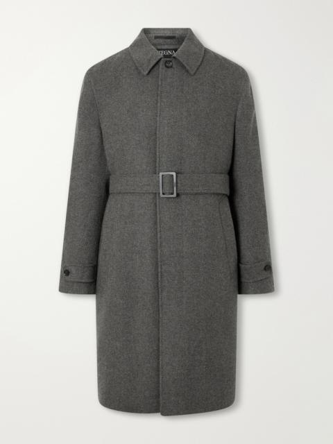 ZEGNA Oasi Belted Herringbone Cashmere Trench Coat