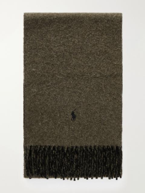 Polo Ralph Lauren Logo-Embroidered Reversible Fringed Recycled Wool and Nylon-Blend Scarf Green