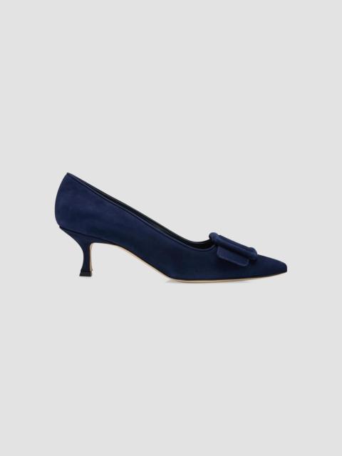 Manolo Blahnik Women's Maysale 50MM Suede Buckle Pumps - Navy