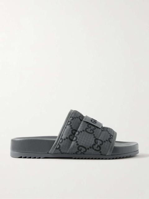 GUCCI Leather-Trimmed Logo-Appliquéd Monogrammed Padded Ripstop Slides