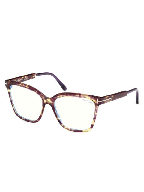 TOM FORD Women's 56MM Square Blue Block Glasses - Violet Yellow Havana