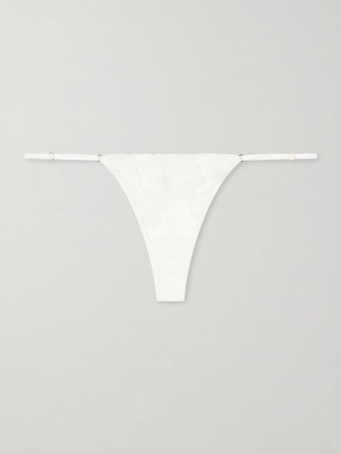 KIKI DE MONTPARNASSE Fleurs Veloutes Lace-trimmed Mesh Thong