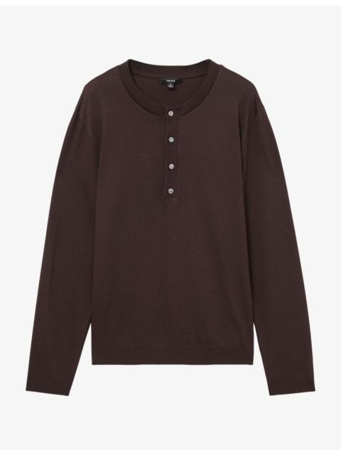 REISS Newman Long-Sleeve Cotton-Blend Henley Top