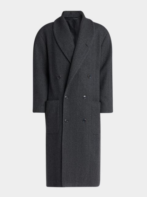 GIORGIO ARMANI Men's Cashmere Herringbone Double-Breasted Overcoat