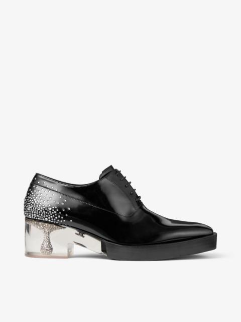 JIMMY CHOO Jimmy Choo noir kei ninomiya Crystal Shoe Black Polished Calf Leather Lace-Up Shoes with Crystal Emb