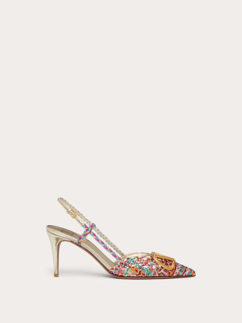 Valentino VLOGO SIGNATURE SLINGBACK PUMP IN WOVEN METALLIC NAPPA 80 MM