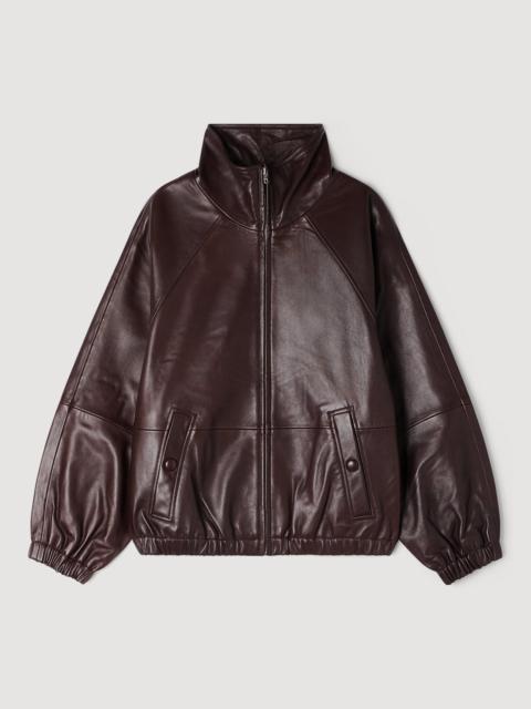 Sandro OVERSIZED ZIP-UP LEATHER JACKET